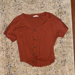Double Zero Rust Button-Up Knit Top